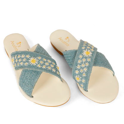 Daisy blue embellished criss-cross flats for women – additional detail view