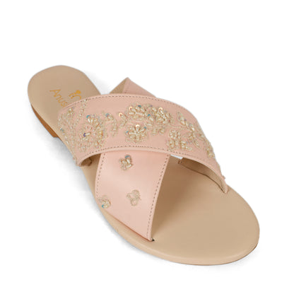 Pearl red embellished criss-cross flats for women – additional product view