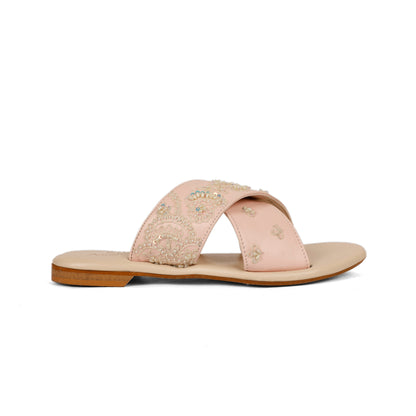 Pearl red embellished criss-cross flats for women – additional detail view