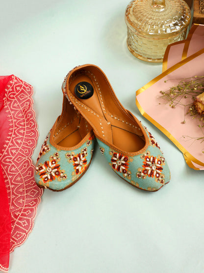 Mehfil blue embellished jutti for women – side product view