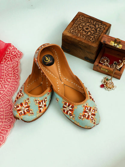 Mehfil blue embellished jutti for women – front product view