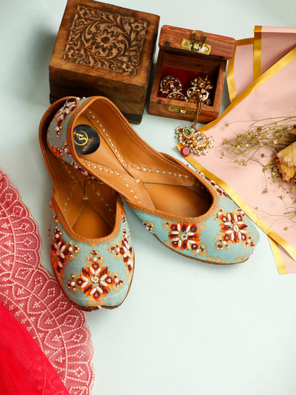 Mehfil blue embellished jutti for women – top product view