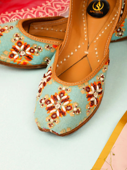Mehfil blue embellished jutti for women – embellishment detail view