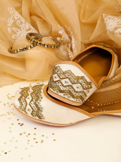 Ivory Veil white embellished jutti for women – embellishment detail view