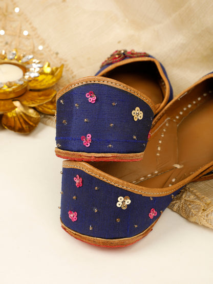 Butterfly blue embellished ethnic flats for women – embellishment detail view