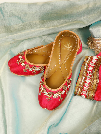 Magenta pink embellished ethnic flats for women – front product view