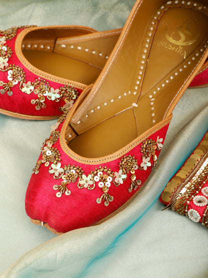 Magenta pink embellished ethnic flats for women – top product view