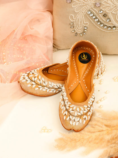 Moti Baag beige embellished ethnic flats for women – side product view