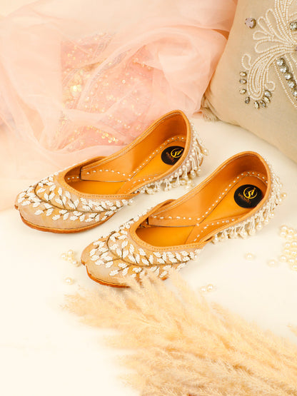 Moti Baag beige embellished ethnic flats for women – sole and heel view