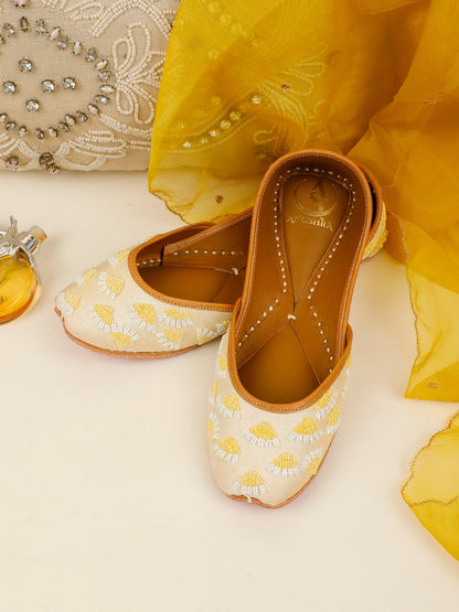 Sunehri Phool white embellished ethnic flats for women – side product view