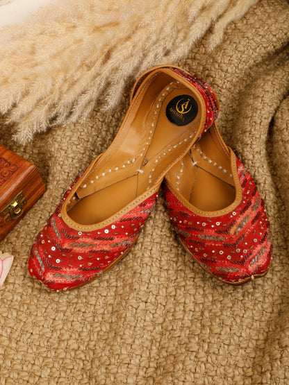 Leher red embellished jutti for women – side product view