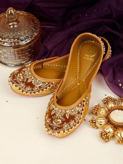 Nazneen pearl brown embellished jutti for women – side product view