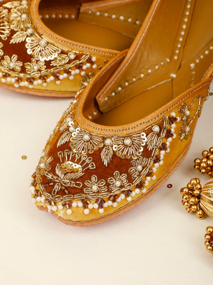 Nazneen pearl brown embellished jutti for women – top product view