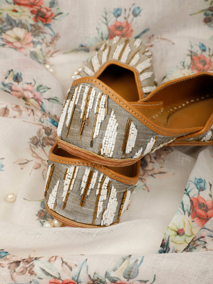 Grey Glam white embellished jutti for women – embellishment detail view