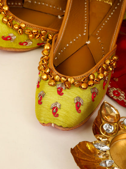 Gunguru green embellished ethnic flats for women – top product view