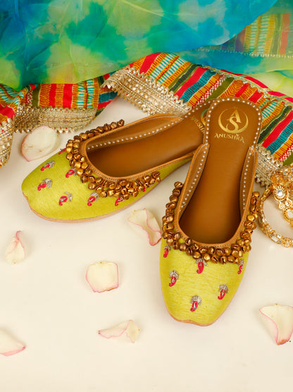 Zehra green embellished half jutti for women – front product view