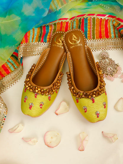 Zehra green embellished half jutti for women – embellishment detail view