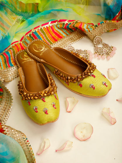 Zehra green embellished half jutti for women – top product view