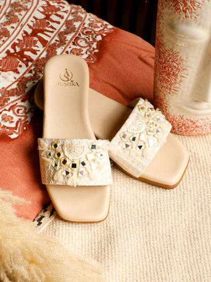 Boho red embellished ethnic flats for women – front product view