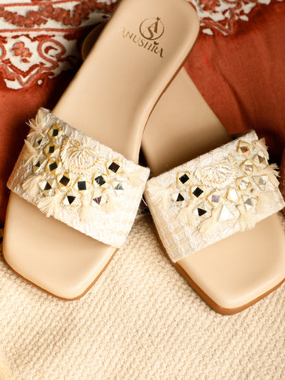 Boho red embellished ethnic flats for women – top product view