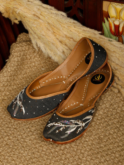 Fern black embellished jutti for women – front product view