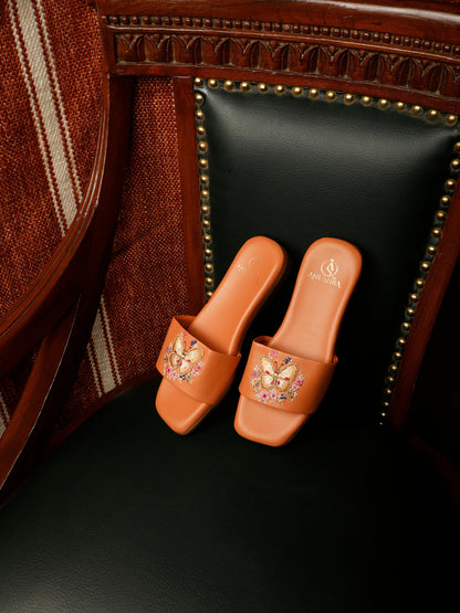 Butterfly red embellished ethnic flats for women – top product view