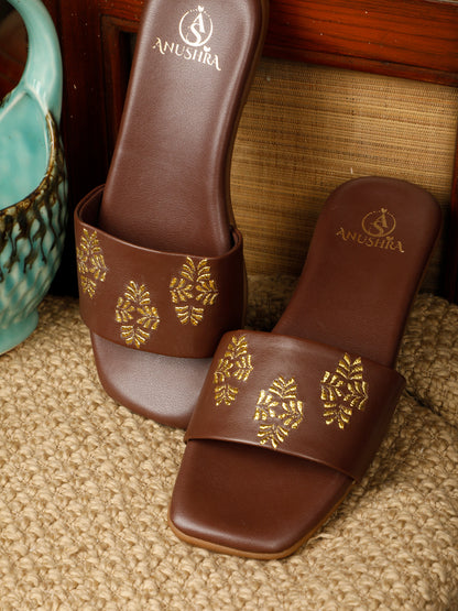 Zarafshaan red embellished ethnic flats for women – front product view