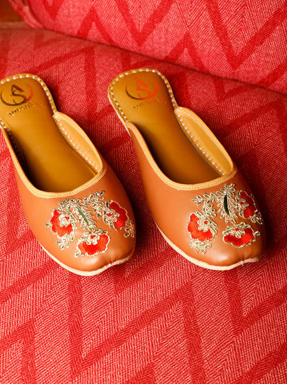 Gulnaar brown embellished half jutti for women – front product view