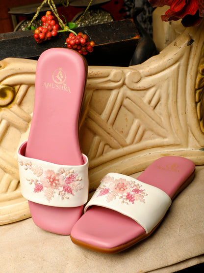 Blush red embellished ethnic flats for women – side product view