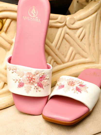 Blush red embellished ethnic flats for women – front product view