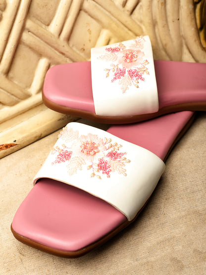 Blush red embellished ethnic flats for women – embellishment detail view