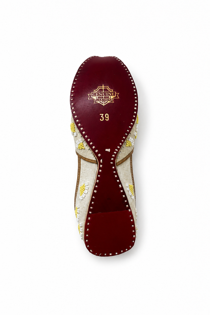 Sunehri Phool White Embellished Ethnic Flats
