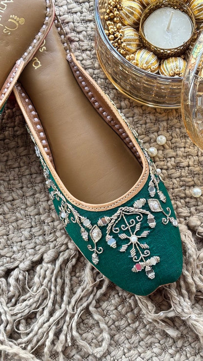 Zareen Noor green embellished half jutti for women – top product view