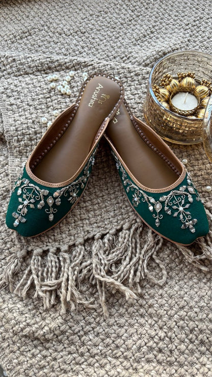 Zareen Noor green embellished half jutti for women – side product view