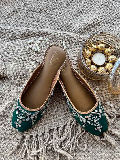 Zareen Noor green embellished half jutti for women – front product view